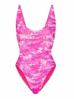 SKIMS Signature Swim Scoop Neck One Piece in the Pink Camo